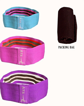 Fasce di resistenza in tessuto - Set da 3 - Livelli di resistenza variabili - Per fianchi, sedere e gambe